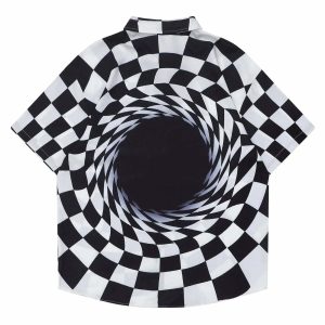 iconic checkerboard shirt with black hole design youthful edge 6104