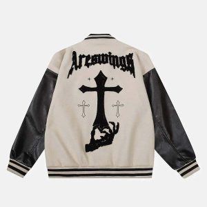 iconic cross flock patchwork varsity jacket urban appeal 1022