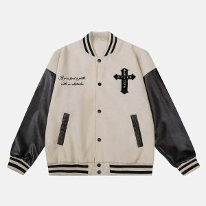 iconic cross flock patchwork varsity jacket urban appeal 5843