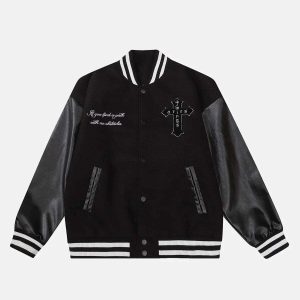 iconic cross flock patchwork varsity jacket urban appeal 6668