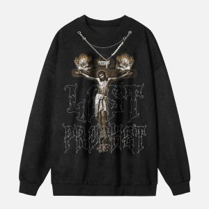 iconic cross necklace sweatshirt   youthful urban appeal 1422