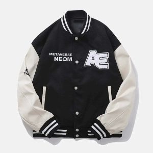 iconic flocking embroidery varsity jacket   urban chic 5590