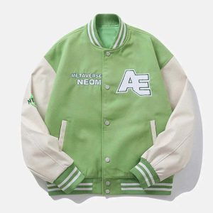 iconic flocking embroidery varsity jacket   urban chic 7044