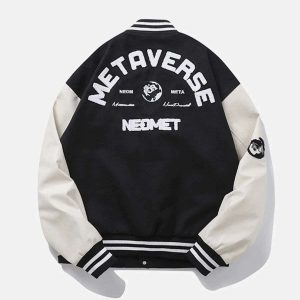 iconic flocking embroidery varsity jacket   urban chic 7899