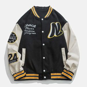 iconic leather sleeve varsity jacket embroidered detail 2216