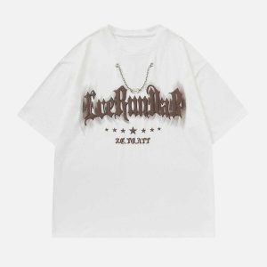 iconic letter print tee with chain detail youthful edge 4085