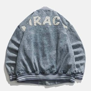 iconic letter spliced denim jacket youthful urban style 6284