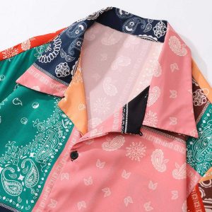 iconic panel pattern bandana shirt youthful short sleeve 3126