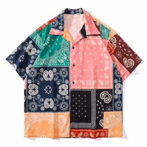 iconic panel pattern bandana shirt youthful short sleeve 6561