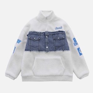 iconic patchwork denim coat winter streetwear essential 6097