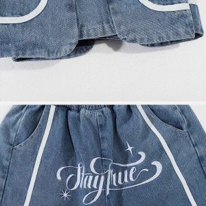 iconic patchwork letter denim shorts youthful design 5156