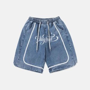 iconic patchwork letter denim shorts youthful design 7425