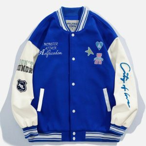 iconic patchwork varsity jacket   embroidered urban chic 8722