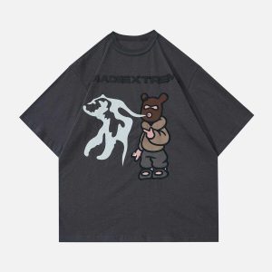 iconic pistol bear graphic tee   youthful urban style 5365