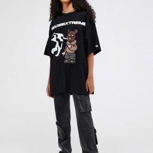 iconic pistol bear graphic tee   youthful urban style 6362