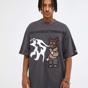 iconic pistol bear graphic tee   youthful urban style 8224