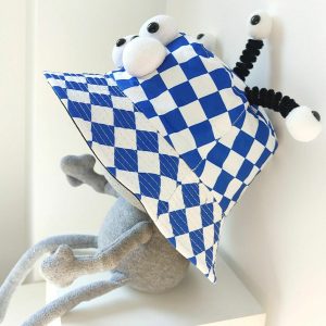 iconic plaid cartoon hat three eyes design youthful appeal 5185