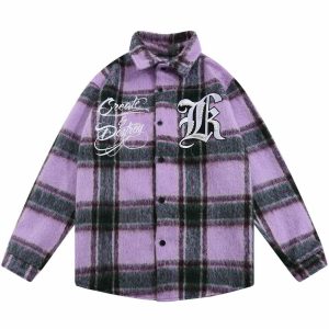 iconic plaid embroidered shirt youthful longsleeve design 2092