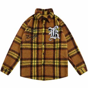 iconic plaid embroidered shirt youthful longsleeve design 3571