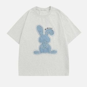 iconic rabbit applique tee youthful denim embroidery 7072