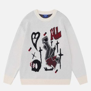 iconic skeleton jacquard sweater urban & youthful appeal 4034