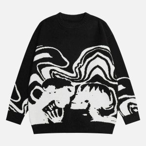 iconic skeleton portrait sweater   edgy urban style 6462