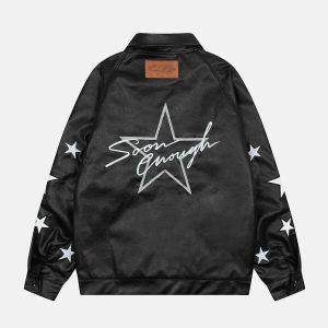 iconic star embroidered leather jacket urban chic 7614