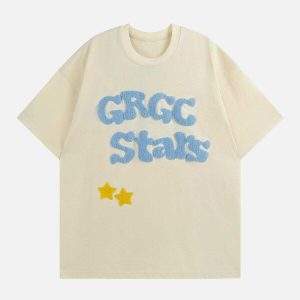 iconic star lettered tee with embroidery youthful design 5140