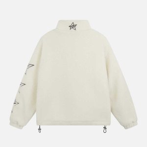 iconic stars embroidered sherpa coat youthful & cozy 4835