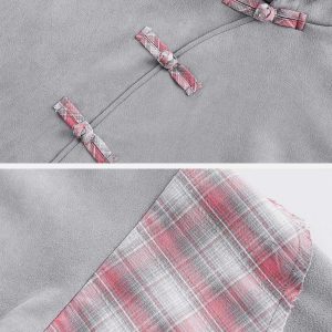 irregular plaid hoodie   edgy patchwork urban style 8422