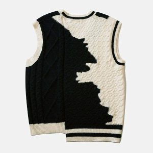 irregular spliced sweater vest dynamic & youthful style 4332