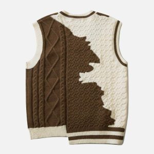 irregular spliced sweater vest dynamic & youthful style 5409