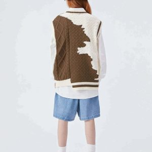 irregular spliced sweater vest dynamic & youthful style 5611