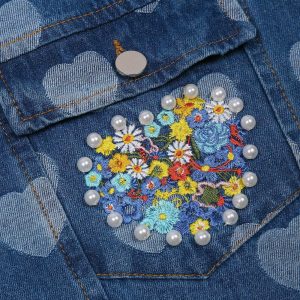 love embroidered denim jacket chic pocket detail 8143