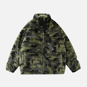 luminous camo graphic sherpa coat   youthful urban warmth 5224