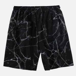 marble pattern shorts dynamic drawstring design 3558