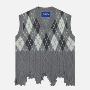 patchwork plaid vest youthful & eclectic streetwear 3314