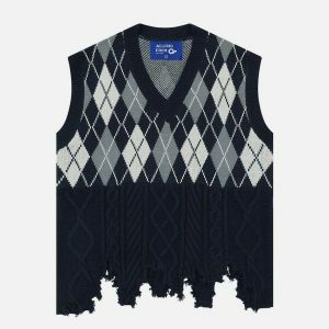 patchwork plaid vest youthful & eclectic streetwear 8645