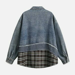 plaid denim shirt retro streetwear essential 4440