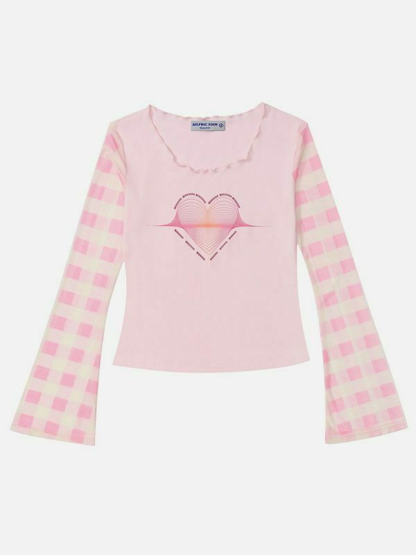 plaid heart print long sleeve retro chic 1049