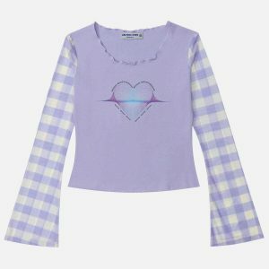 plaid heart print long sleeve retro chic 8262