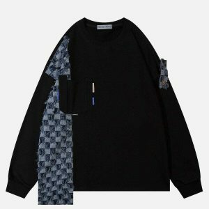 plaid patchwork irregular sweatshirt edgy streetwear essential 4460