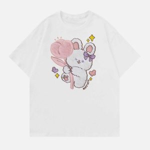 quirky bunny doll flocking tee youthful pattern design 3119