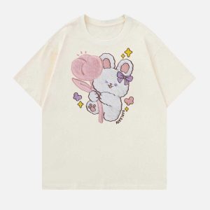 quirky bunny doll flocking tee youthful pattern design 8120