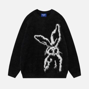 quirky cartoon rabbit sweater   youthful jacquard charm 2653