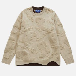 quirky flocking dinosaur sweater youthful street charm 4081