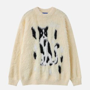 quirky fuzzy kitty sweater   chic y2k streetwear charm 7529