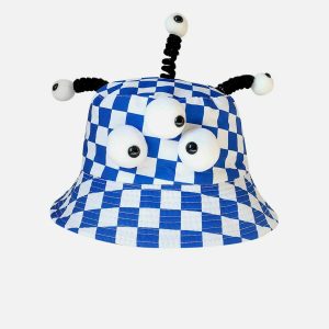 quirky plaid cartoon hat   three eyes design trendsetter 4816