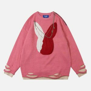 rabbit chain distressed sweater urban edge 8616