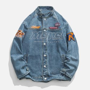 racing embroidery denim jacket iconic & youthful streetwear 1643